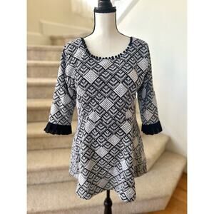 Navy & White Embroidery Indian Gold Sequin Kameez Blouse